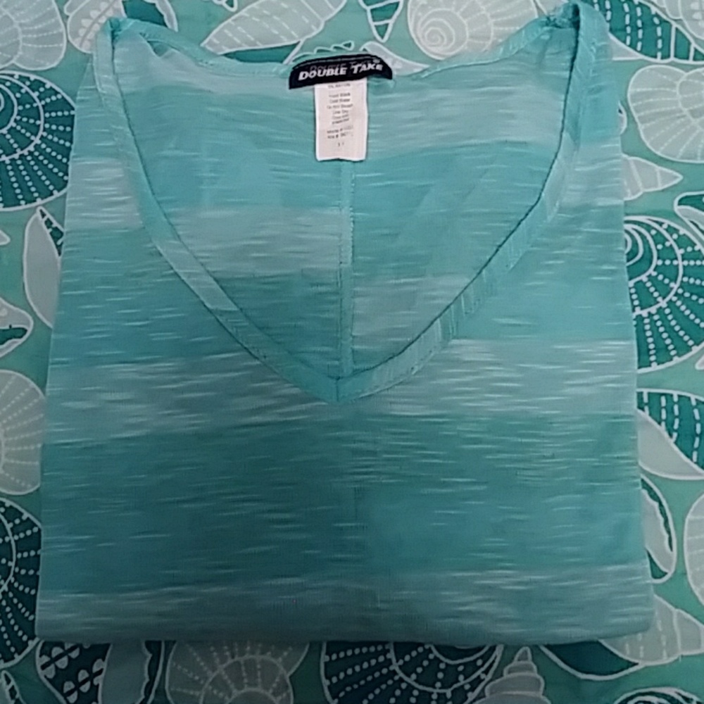Women's teal green v-neck top by Double Take